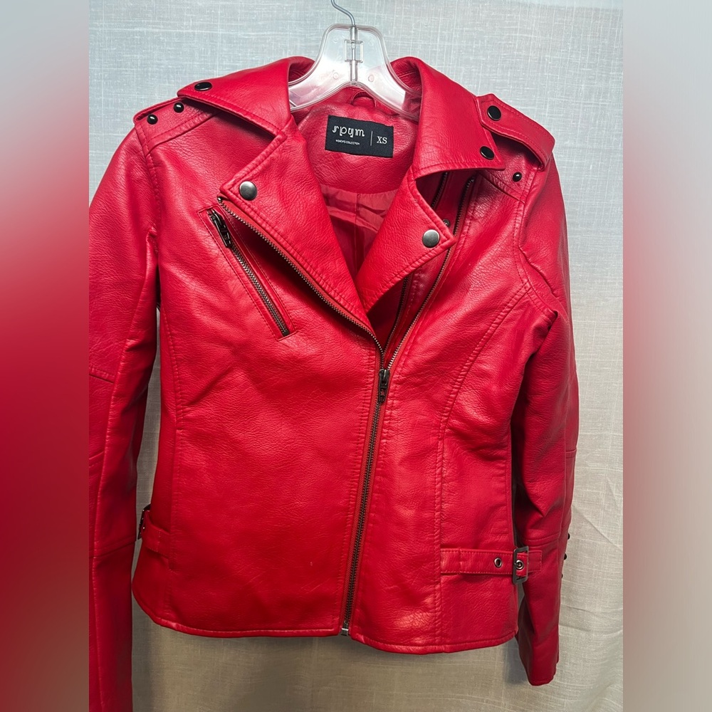 Red faux leather jacket, XS - Picture 5 of 5